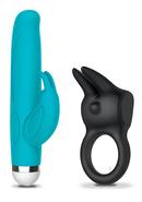 The Rabbit Company The Mini Rabbit And Rabbit Love Ring Silicone Rechargeable Couple`s Playtime Set - Blue/black